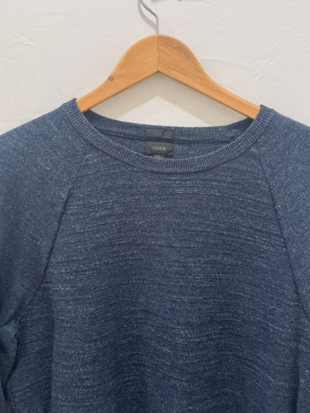 J.Crew Slim Fit Crewneck Sweater Men Size L Navy Heather 100% Cotton Raglan